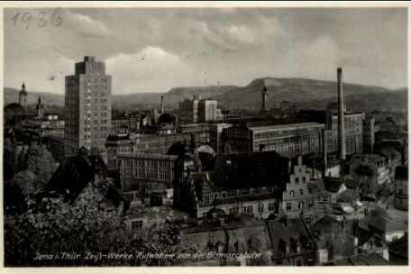 Postkarte von Jena mit Blick auf die Carl-Zeiss-Werke - 1936